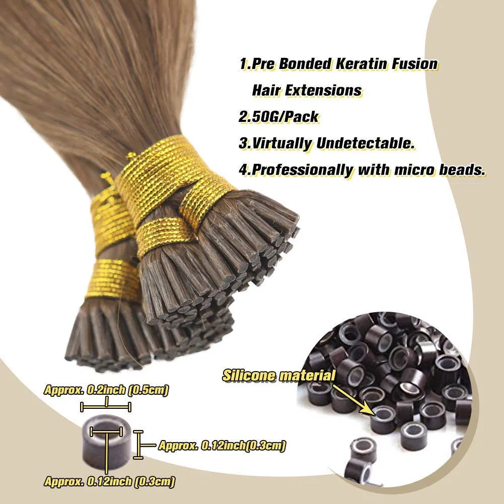 16inch 100% Real Remy Straight I Tip Extensions #6 Light Brown Pre-Ponded Cold Fusion Extensions Human Hair Professional Salon Hair Style 50g/Pack