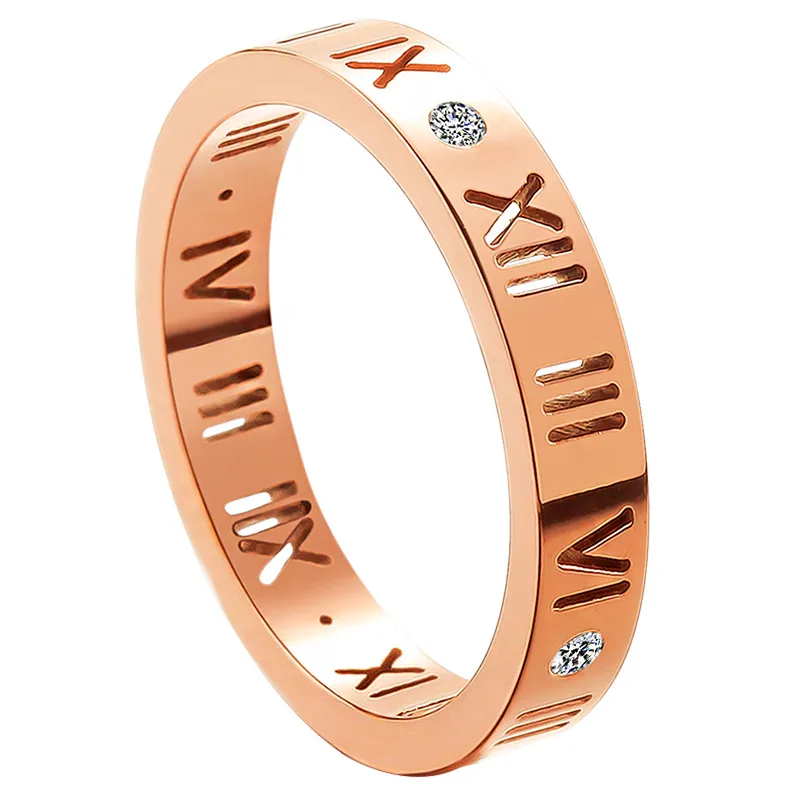 18K Rose Gold Titanium Steel Roman Numeral Ring