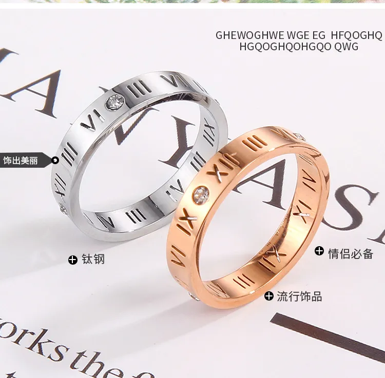 18K Rose Gold Titanium Steel Roman Numeral Ring