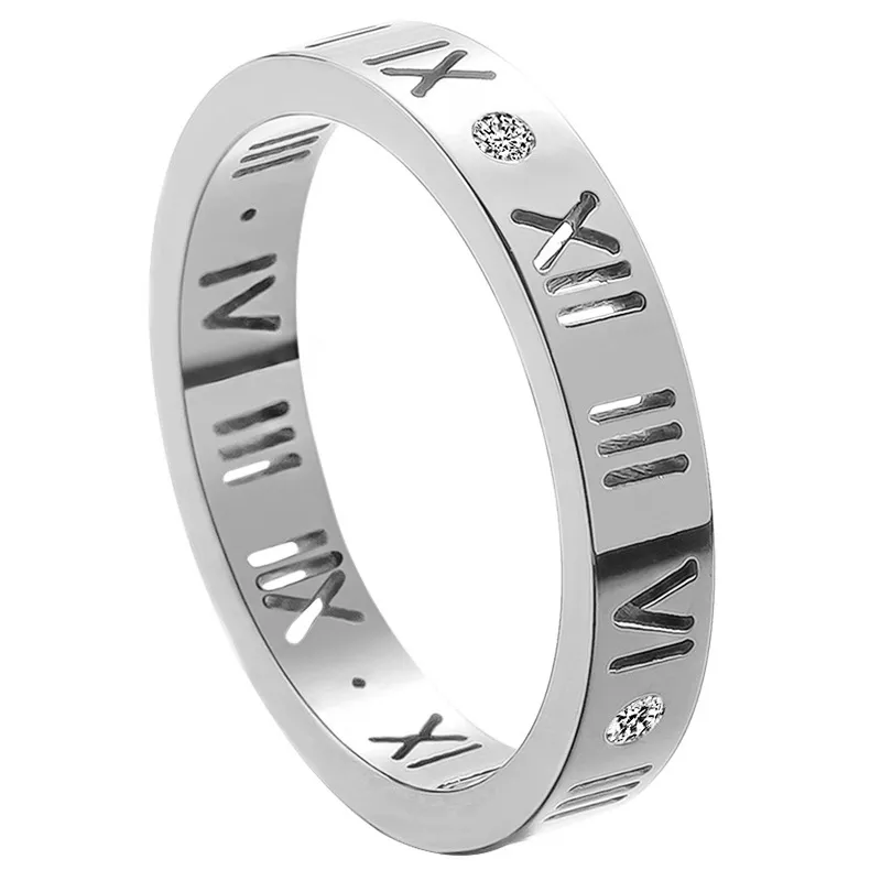 18K Rose Gold Titanium Steel Roman Numeral Ring