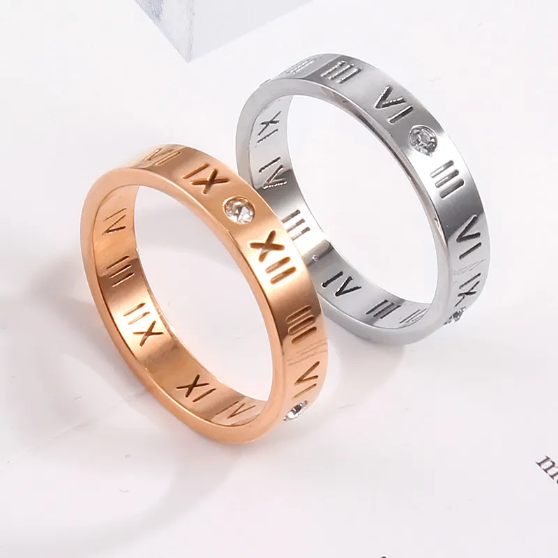 18K Rose Gold Titanium Steel Roman Numeral Ring