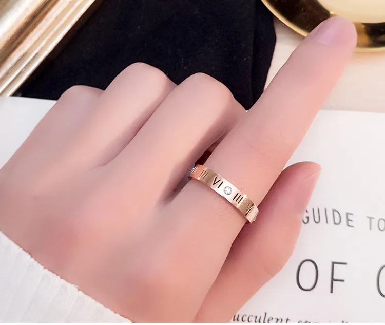 18K Rose Gold Titanium Steel Roman Numeral Ring