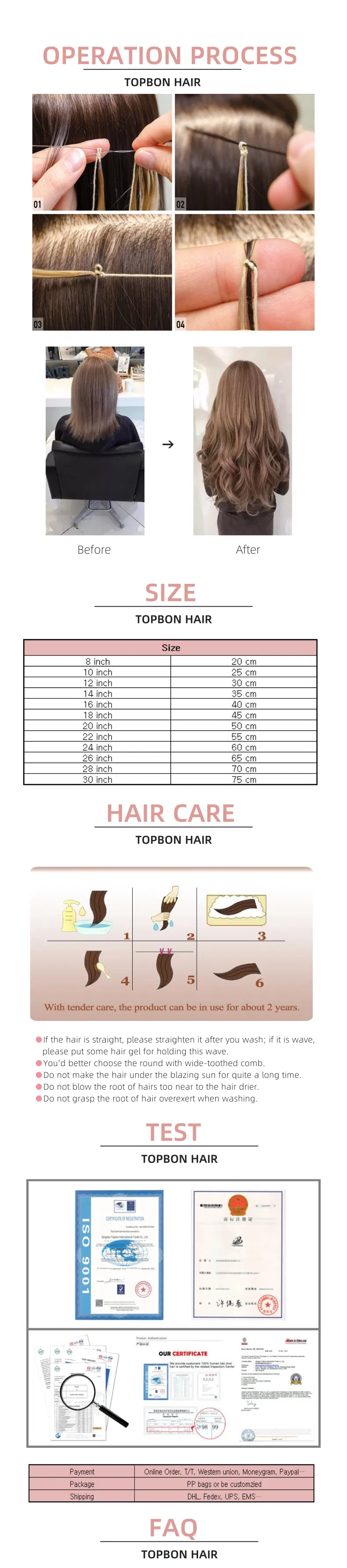 1A# Black Color Straight 22inch Easy Pull Thread Knot Hair Extension Human Hair Remy Hair Virgin Hair with Transparent Fish Silk Thread