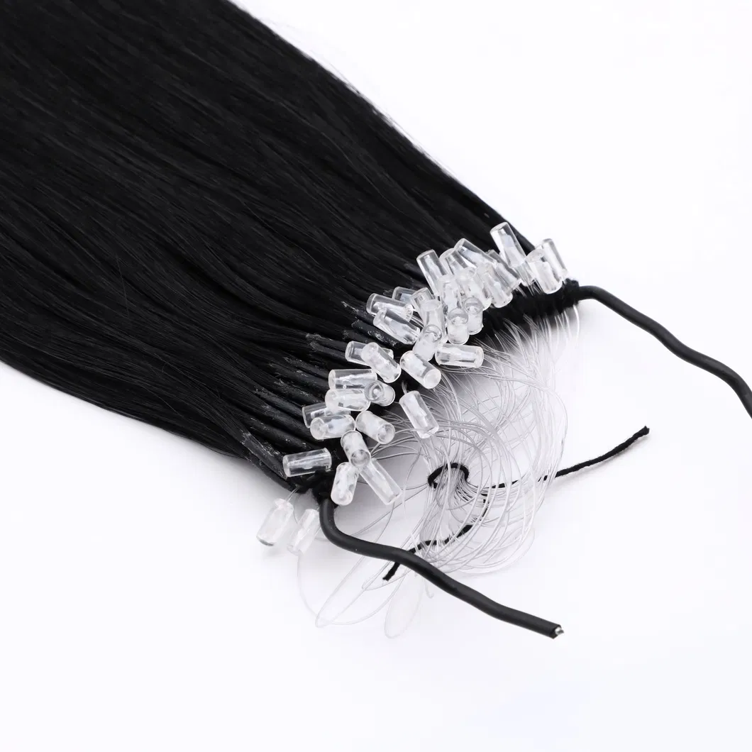 1A# Black Color Straight 22inch Easy Pull Thread Knot Hair Extension Human Hair Remy Hair Virgin Hair with Transparent Fish Silk Thread