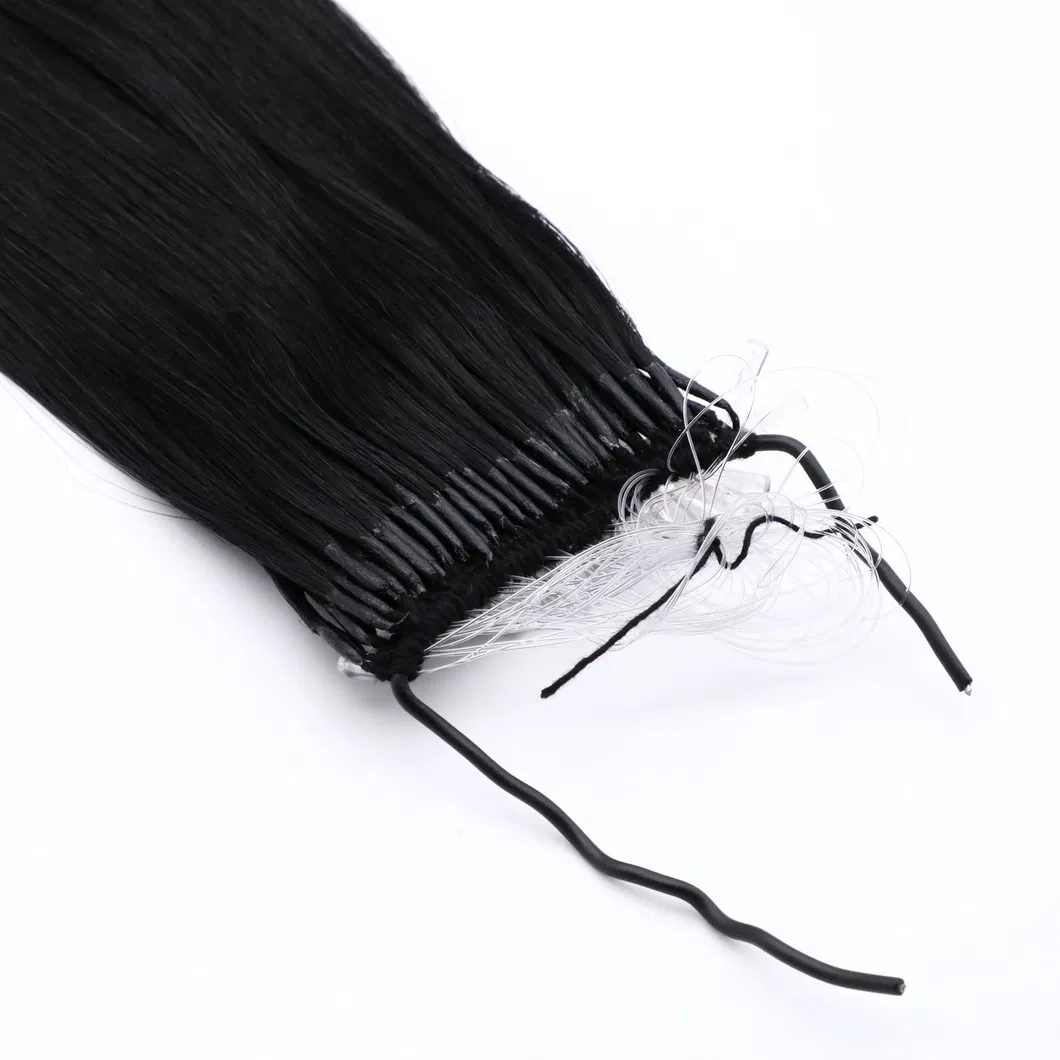 1A# Black Color Straight 22inch Easy Pull Thread Knot Hair Extension Human Hair Remy Hair Virgin Hair with Transparent Fish Silk Thread