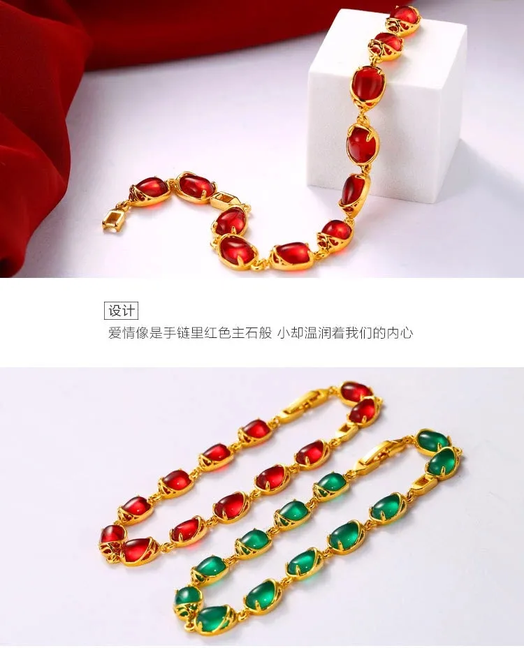2021 New Bracelet Copper Alloy 24 K Gold Plating with Artificial Jasper