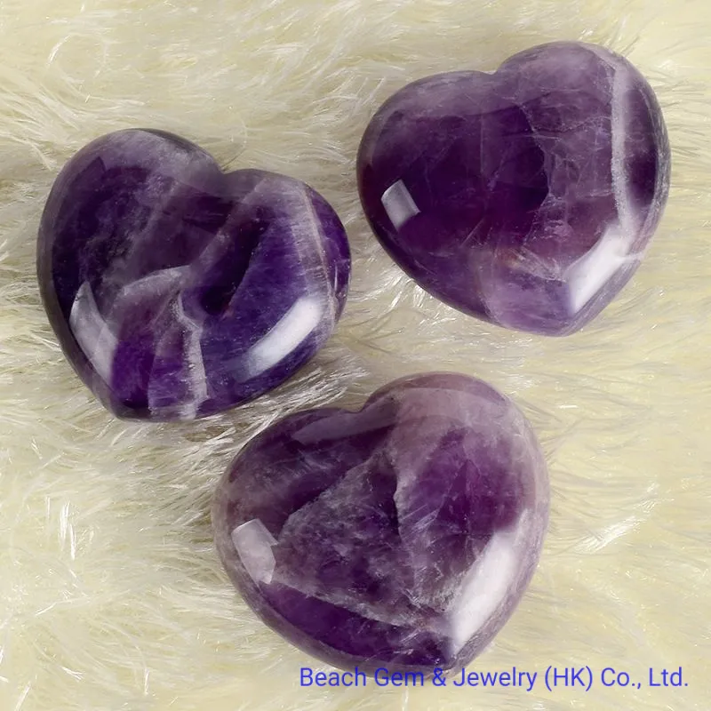 20mm 30mm 35mm Amethyst Heart Figurine Gemstone Beads Natural Jade Hearts