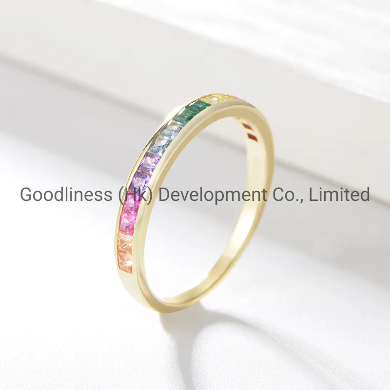925 Silver Muti-Color CZ Half Eternity Rings Fashion Jewelry