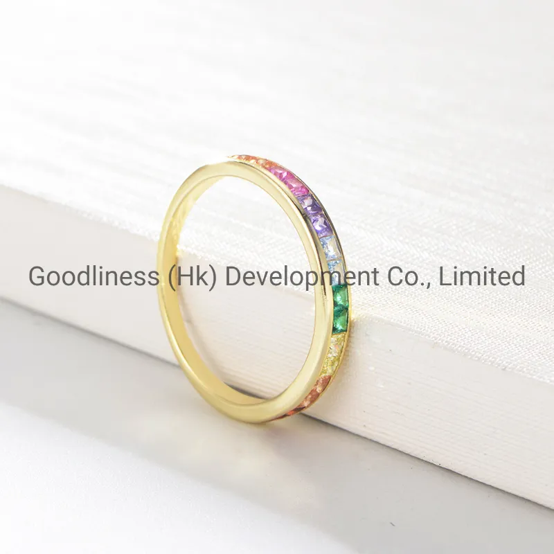 925 Silver Muti-Color CZ Half Eternity Rings Fashion Jewelry
