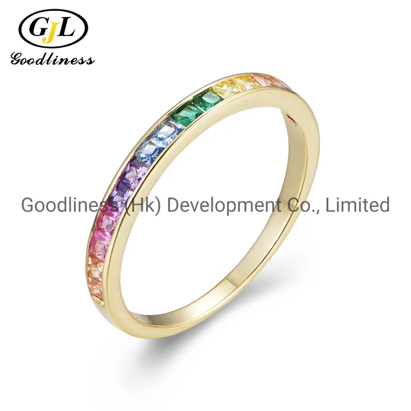 925 Silver Muti-Color CZ Half Eternity Rings Fashion Jewelry