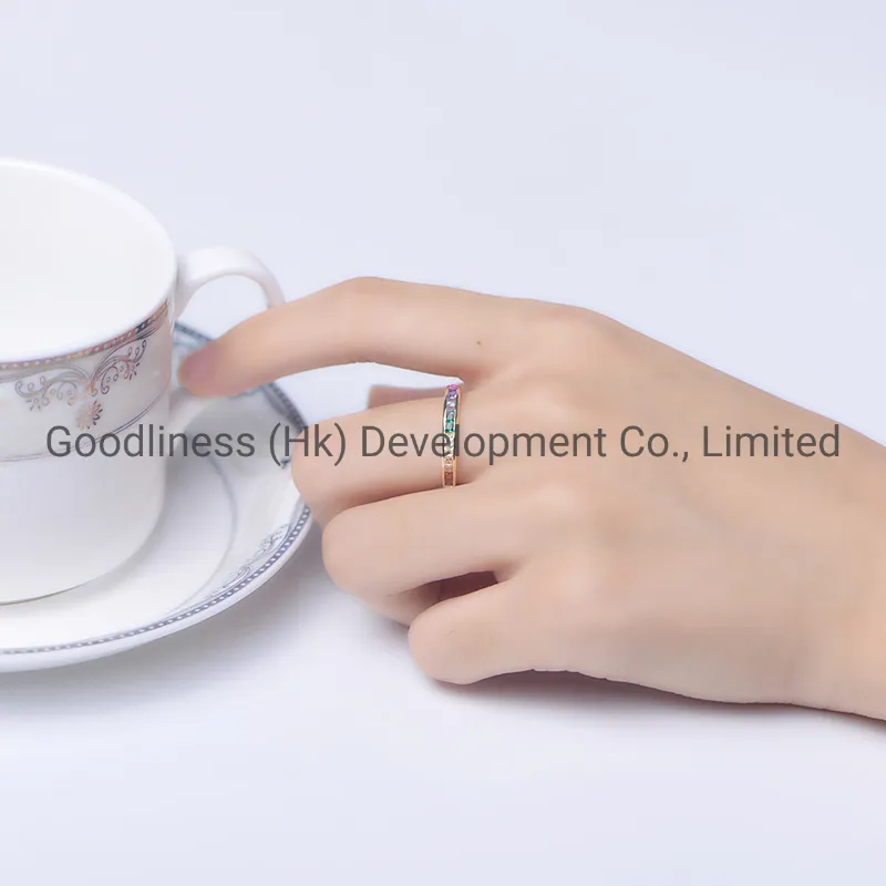 925 Silver Muti-Color CZ Half Eternity Rings Fashion Jewelry