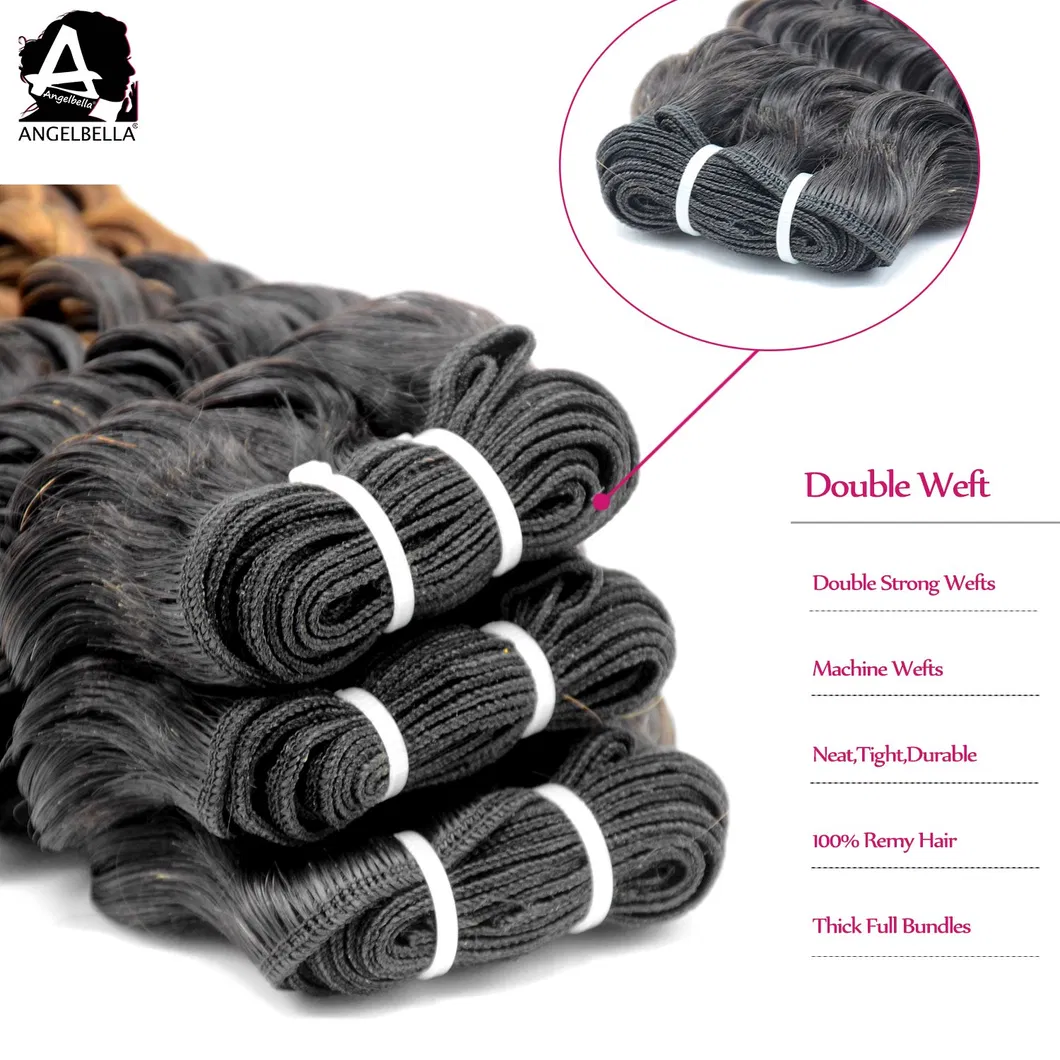Angelbella 100% Human Hair Weaving Ombre Deep Curly Super Double Drawn Hair Bundles Weave