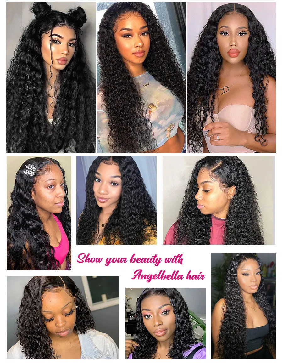 Angelbella 100 Natural Deep Wave Human Hair with 4X4 Lace Closure