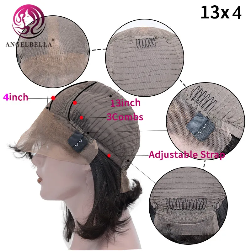 Angelbella Great Quality Natural Color 100% Straight Virgin Human Hair Lace Wig Average Size Front Lace Wig Human Hair