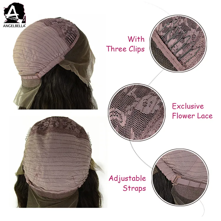 Angelbella Natural Brazilian Front Lace Wig Deep Wave Virgin Hair Wigs