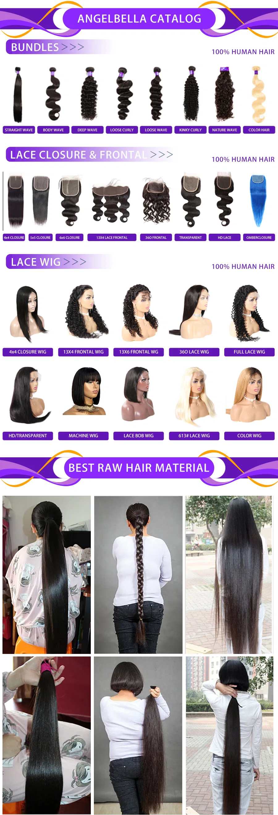 Angelbella New Styles Spring Wave Hair Bundles 1b# Virgin Human Hair