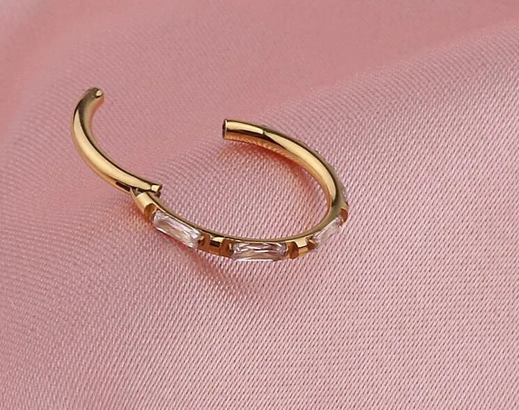 ASTM F136 Titanium Zircon Clicker Piercing Seamless Hinged Segment Ring Clip 16g 12*6mm, 8mm, 10mm