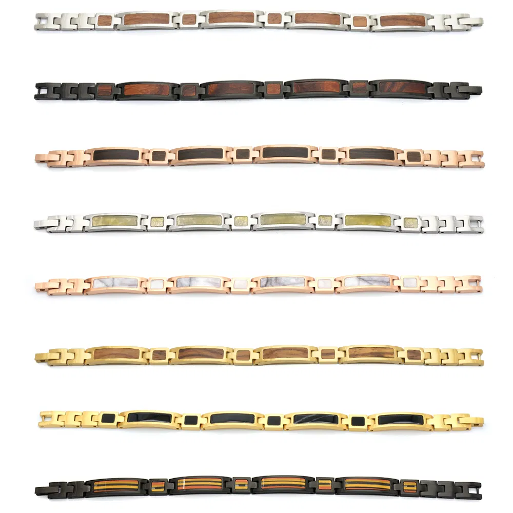Bewell Wood Bangle Jewelry Stainless Steel and Wood Bracelet for Women Chain Women Bracelets