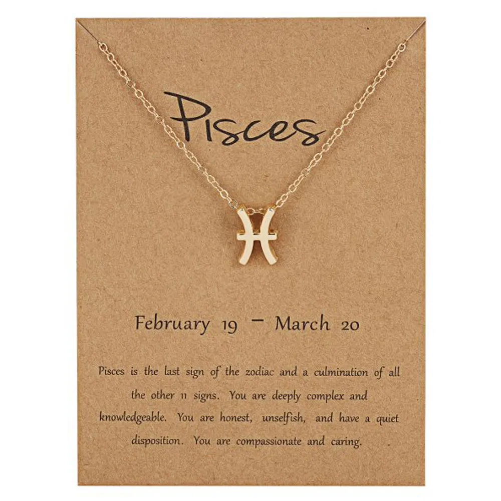 Birthday Gift Gold Plated 12 Zodiac Sign Pendant Wish Card Charm Gold Chain Choker Astrology Necklace Jewelry for Women