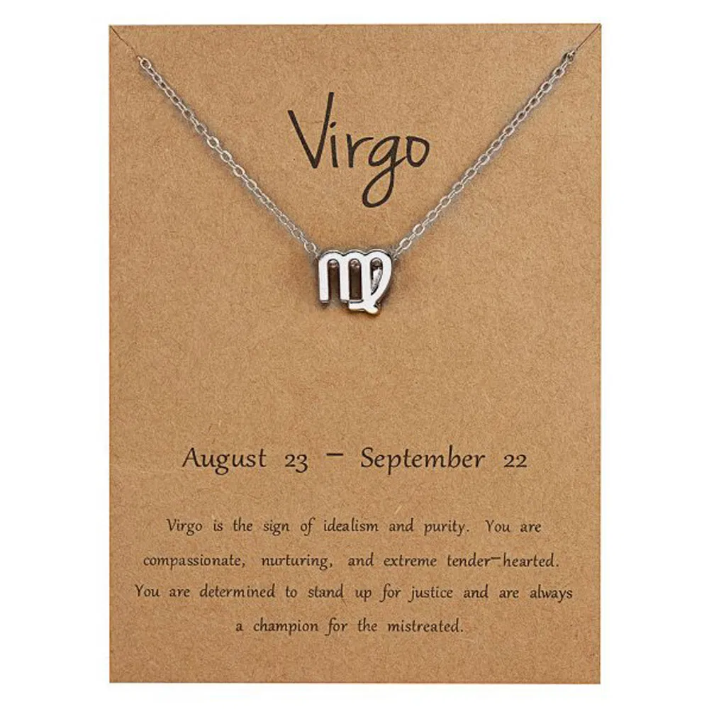 Birthday Gift Gold Plated 12 Zodiac Sign Pendant Wish Card Charm Gold Chain Choker Astrology Necklace Jewelry for Women