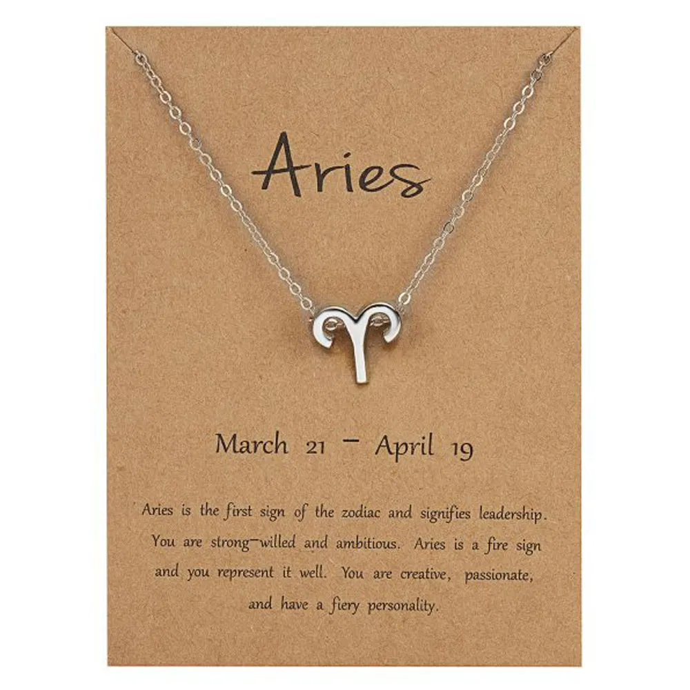 Birthday Gift Gold Plated 12 Zodiac Sign Pendant Wish Card Charm Gold Chain Choker Astrology Necklace Jewelry for Women