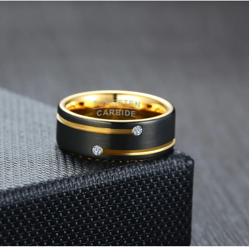 Blue and Black Tungsten Steel 8mm Men′ S Ring Single Inlaid Zircon Ring