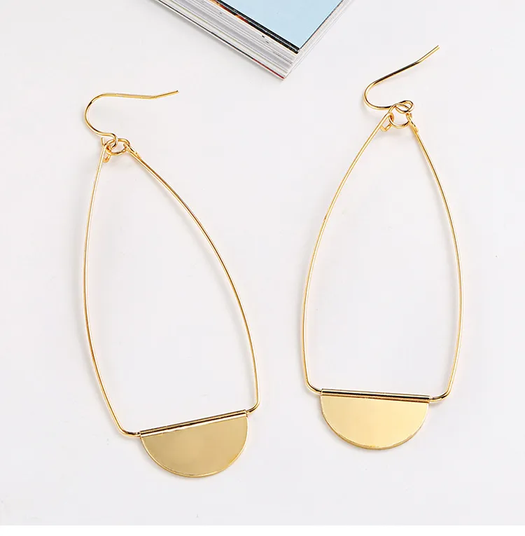 Bohemian Zinc Alloy Gold Plated Brushed Hollow Teardrop Alloy Hoop Earring