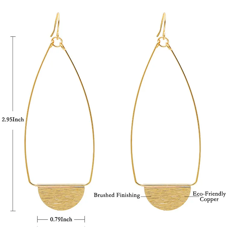 Bohemian Zinc Alloy Gold Plated Brushed Hollow Teardrop Alloy Hoop Earring