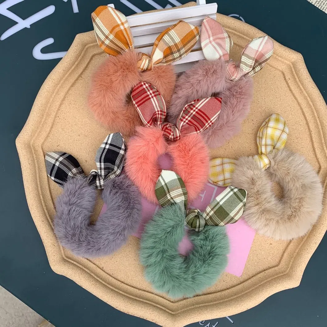 Bowknot Plush Scrunchies Hair Ties Elastics Soft Bow Knotted Rubber Bands Fur Hair Scrunchy Bobbles Ponytail Holder for Women Girls Thick Hair