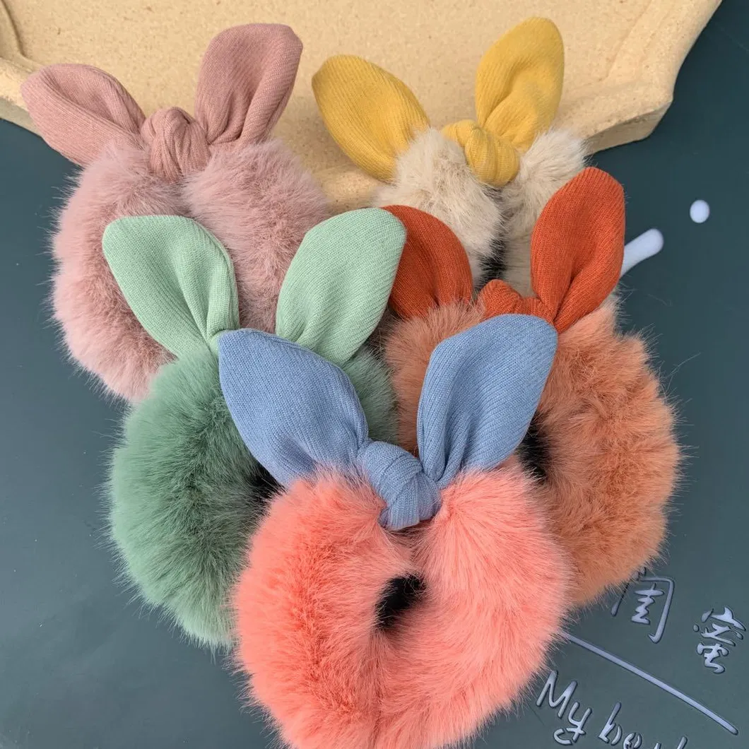 Bowknot Plush Scrunchies Hair Ties Elastics Soft Bow Knotted Rubber Bands Fur Hair Scrunchy Bobbles Ponytail Holder for Women Girls Thick Hair