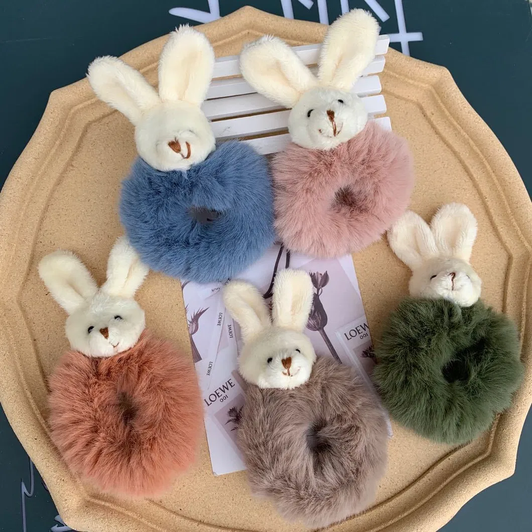 Bowknot Plush Scrunchies Hair Ties Elastics Soft Bow Knotted Rubber Bands Fur Hair Scrunchy Bobbles Ponytail Holder for Women Girls Thick Hair