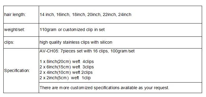 Brazilian Hair Extension Clip in Human Hair Extension 16inch 110gram Virgin Hair Extension Clip on Hair Extension Body Wave (AV-CH05-BD16)