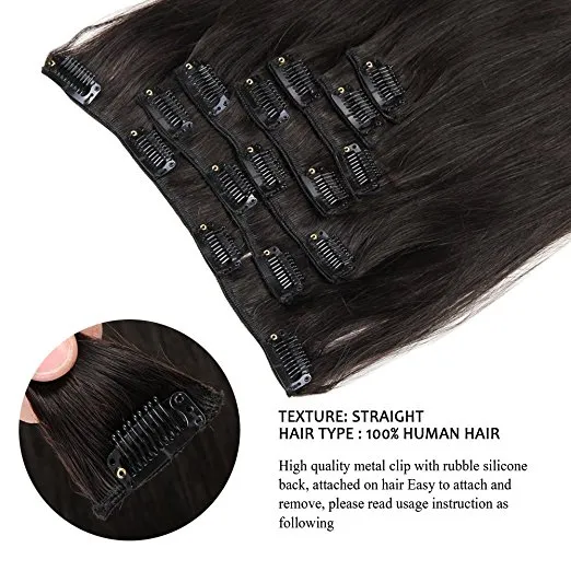 Brazilian Hair Extension Clip in Human Hair Extension 18inch 7PCS for Full Head (AV-CHL07-18-1B)