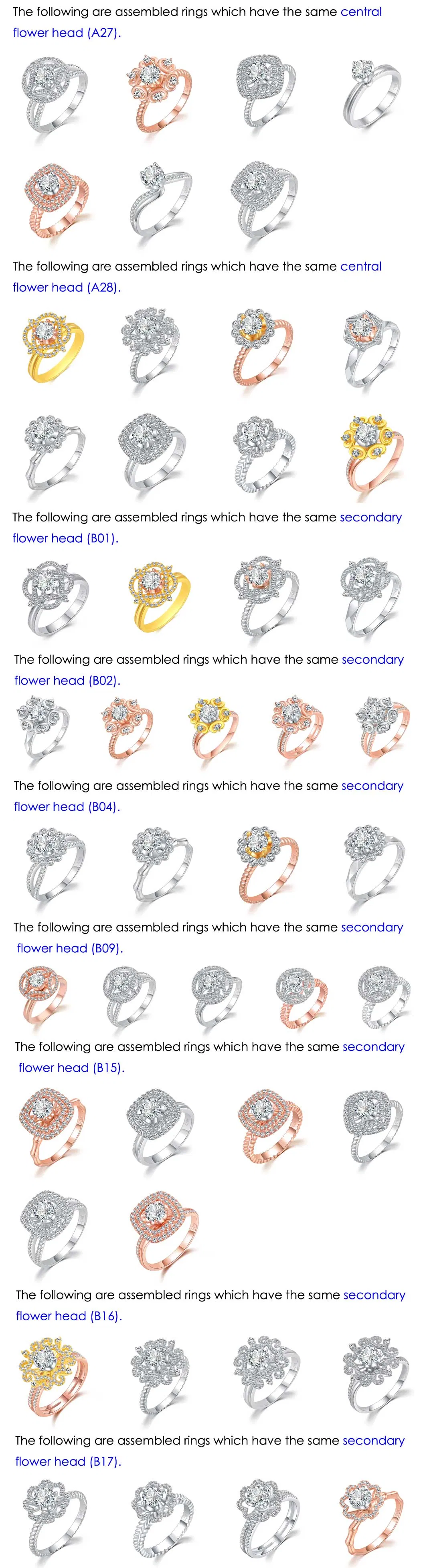 Central Flower Head of Real Gold Natural Diamond Rings or Pendants Jewelry