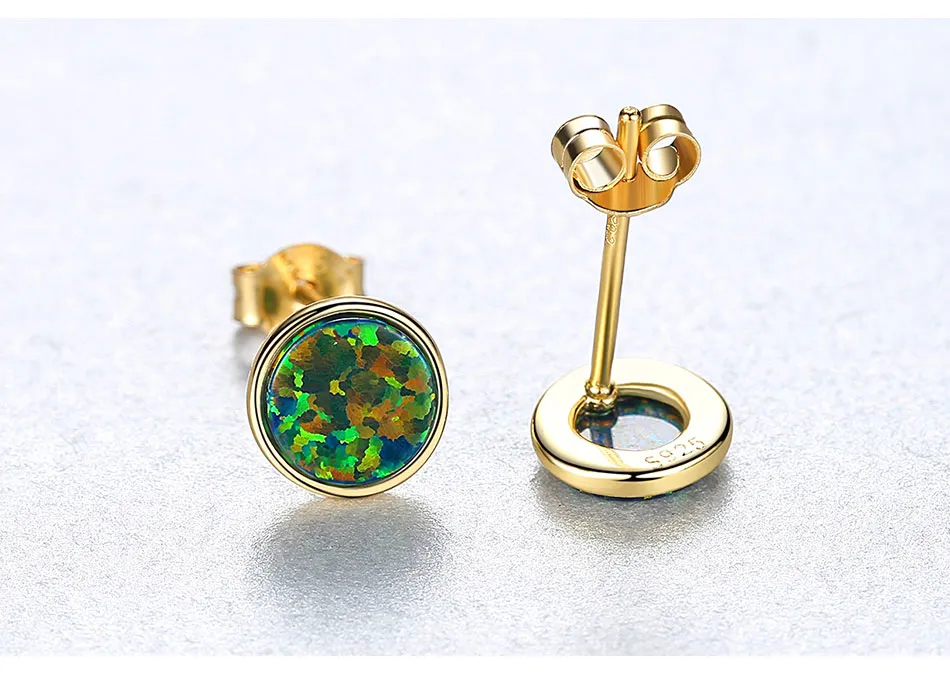 Classic Round 925 Sterling Silver Opal Stud Earrings