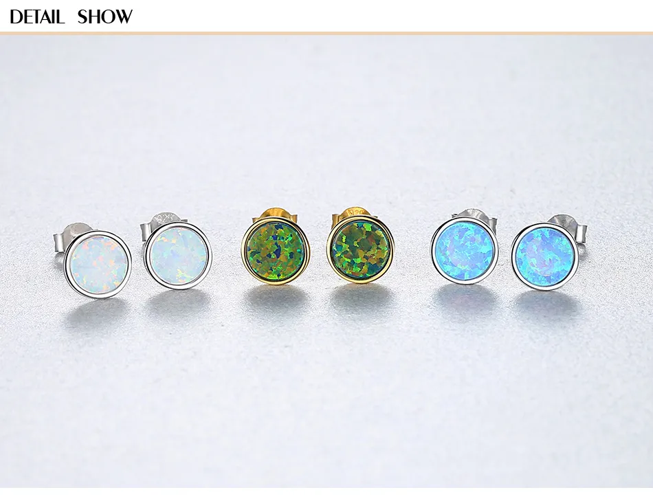 Classic Round 925 Sterling Silver Opal Stud Earrings