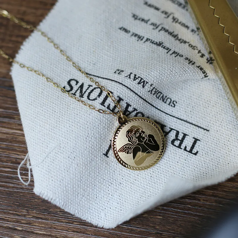 Custom Stainless Steel Women Jewelry Sublimation Gold Guardian Angel Wings Pendant Necklace