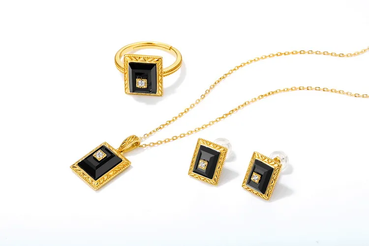 Daily Wear Jewelry Square Black Agate Earrings Studs 925 Silver Gold Plating Geometric Earrings