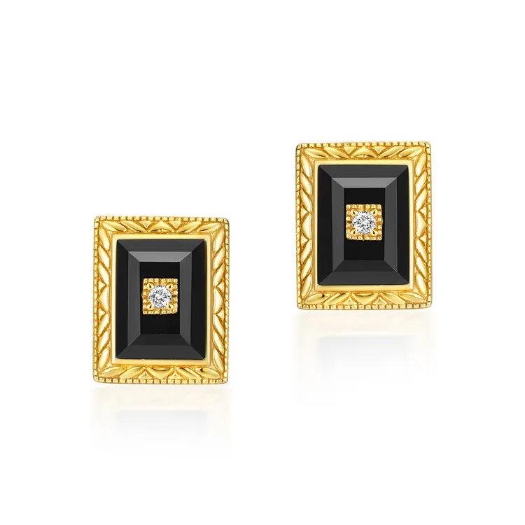 Daily Wear Jewelry Square Black Agate Earrings Studs 925 Silver Gold Plating Geometric Earrings