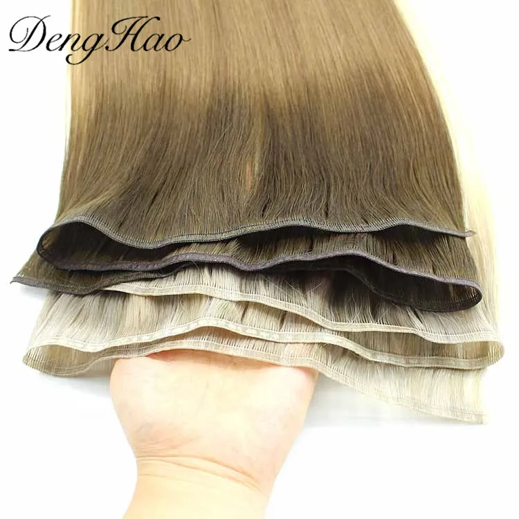 Denghao Double Drawn Straight Human Hair Extension Raw Virgin Flat Weft