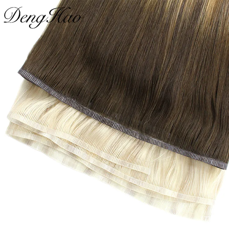 Denghao Double Drawn Straight Human Hair Extension Raw Virgin Flat Weft