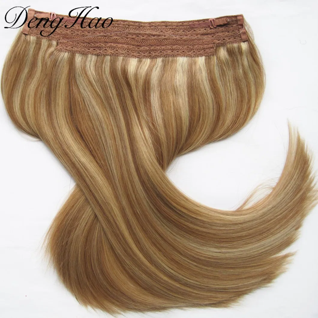 Denghao Natural Hair Extension Remy Human Hair Halo Weft Hair Extensions