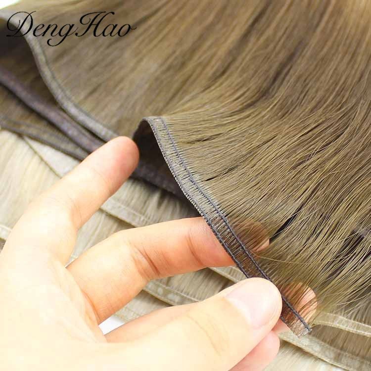 Denghao Wholesale Factory 100% Natural India Virgin Human Flat Weft Hair Extension