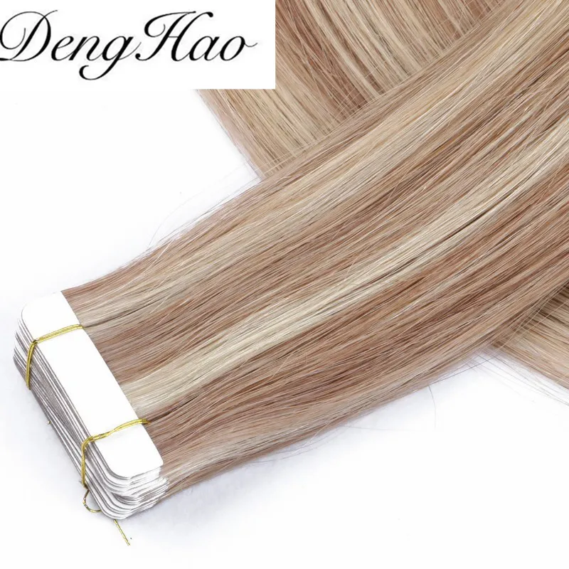 Double Drawn 12-28inch Straight Remy Russian Hair Cuticle Skin Weft Tape in Hair Extension