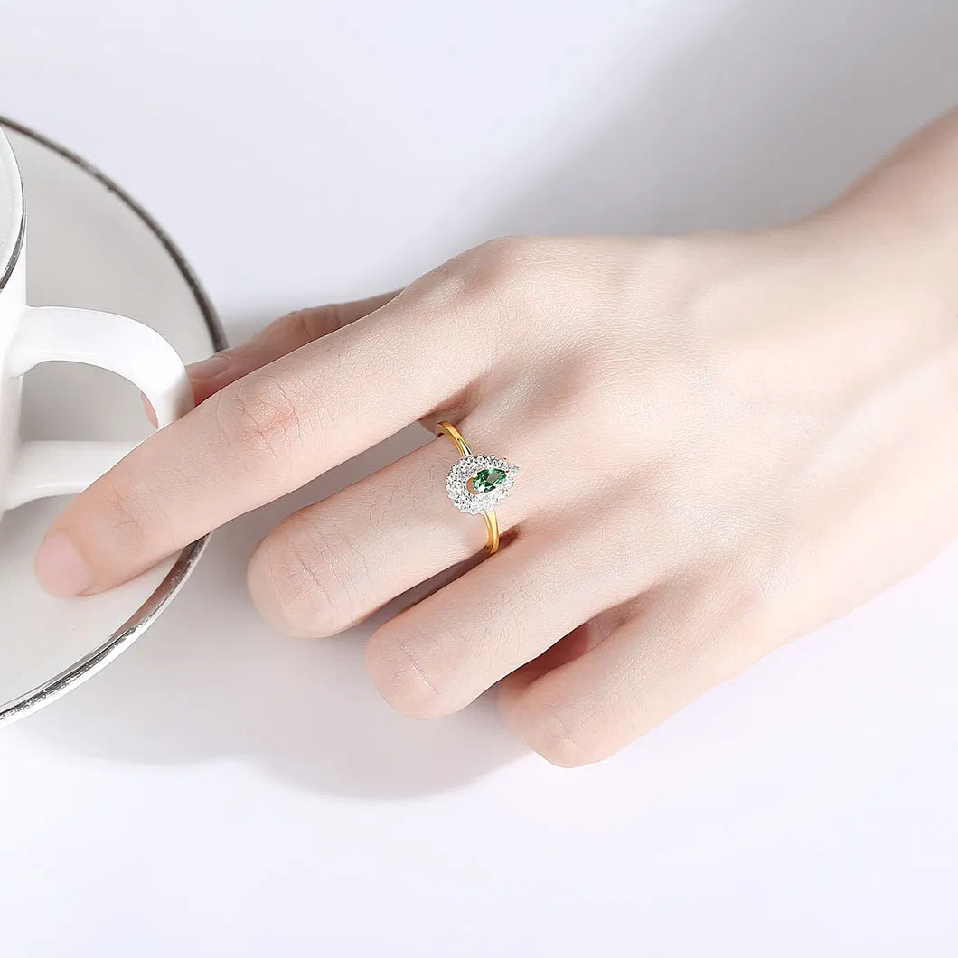 Elegant Women Excellent Cut White CZ Emerald Smooth Drop Silver Ring