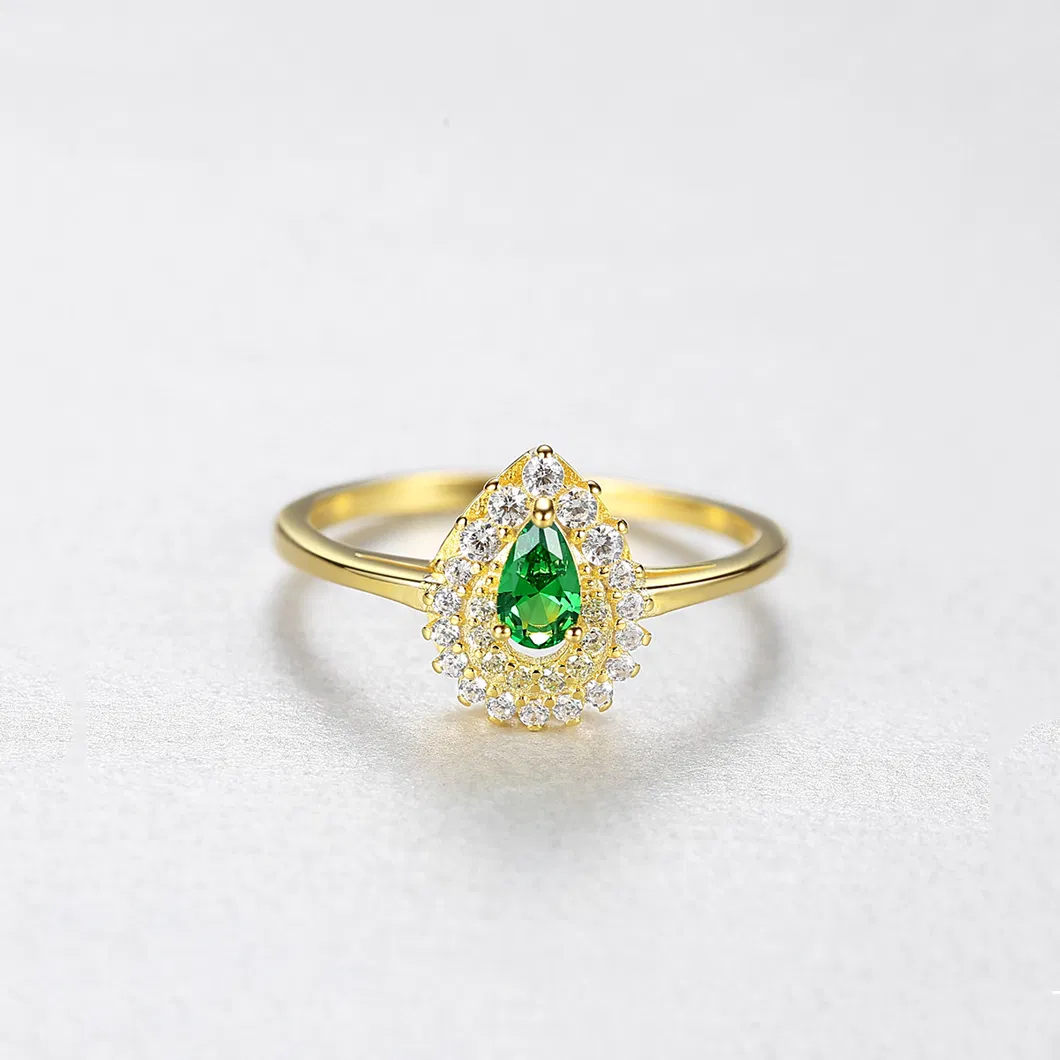 Elegant Women Excellent Cut White CZ Emerald Smooth Drop Silver Ring