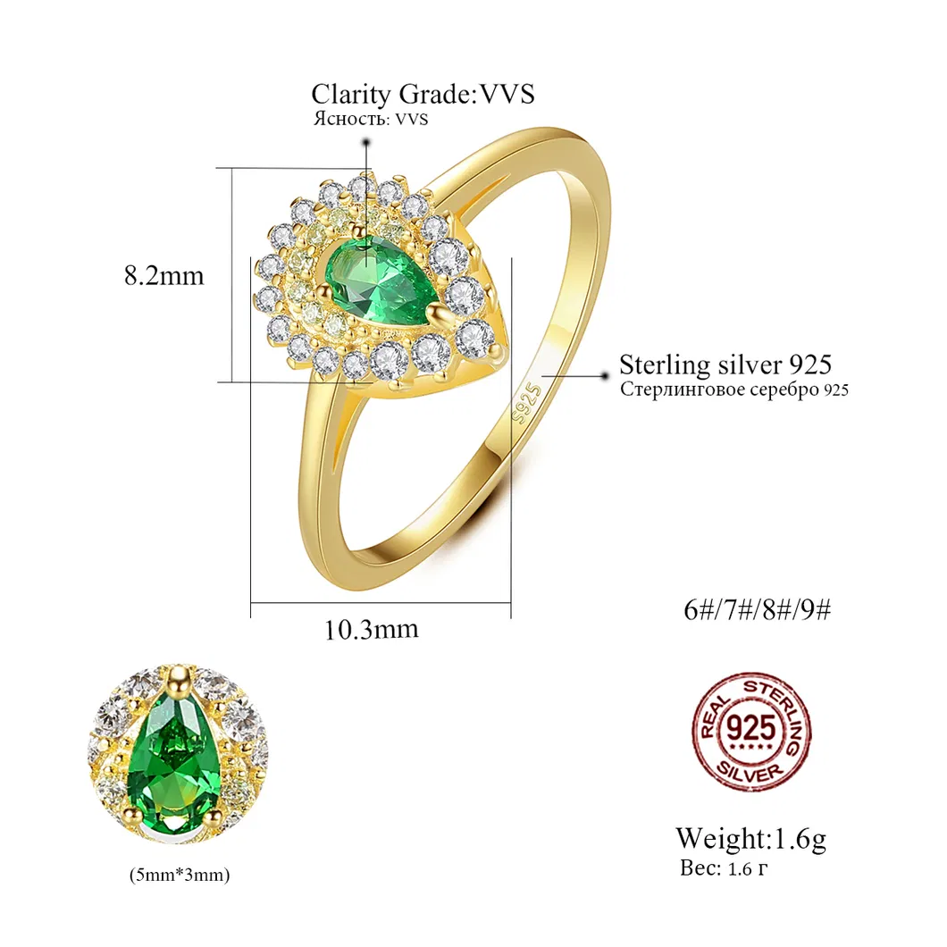 Elegant Women Excellent Cut White CZ Emerald Smooth Drop Silver Ring
