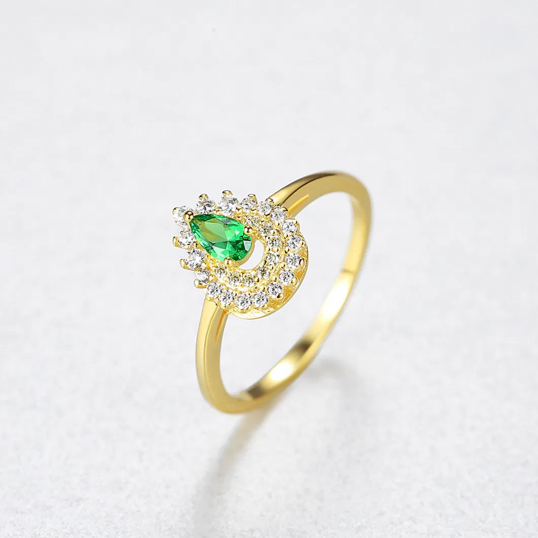 Elegant Women Excellent Cut White CZ Emerald Smooth Drop Silver Ring