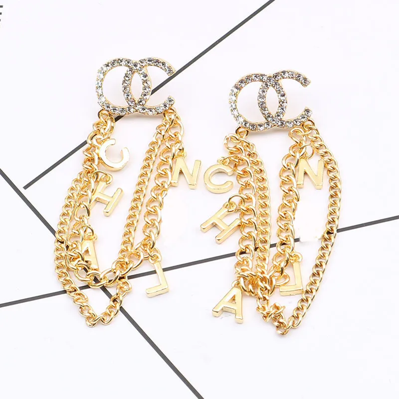 European and American Stars with Gold Chain Tassel Earrings for Women