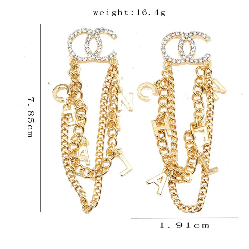 European and American Stars with Gold Chain Tassel Earrings for Women